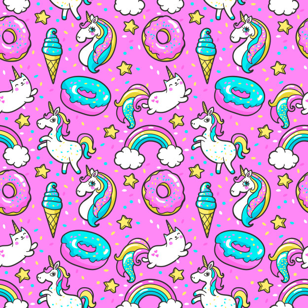 Unicorn and donuts pink birthday card background