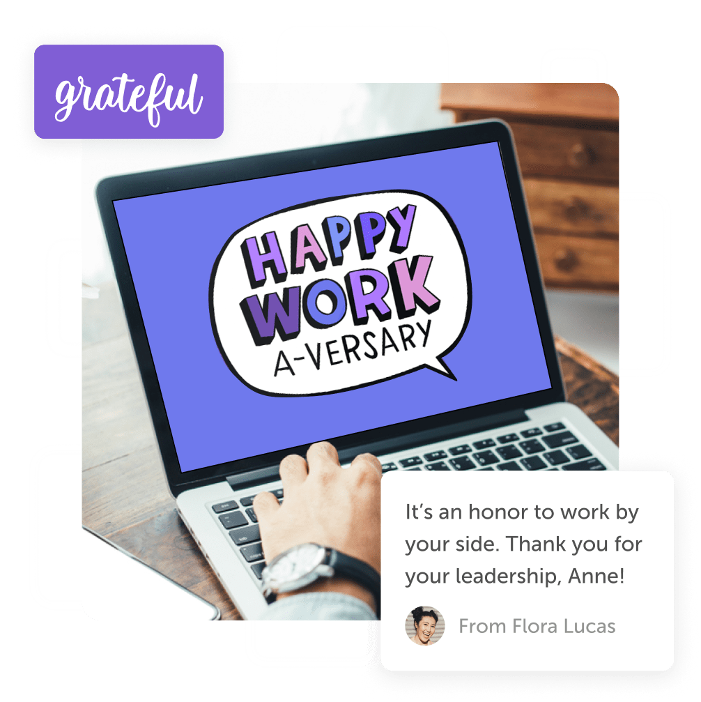 Work anniversary Kudoboard on laptop